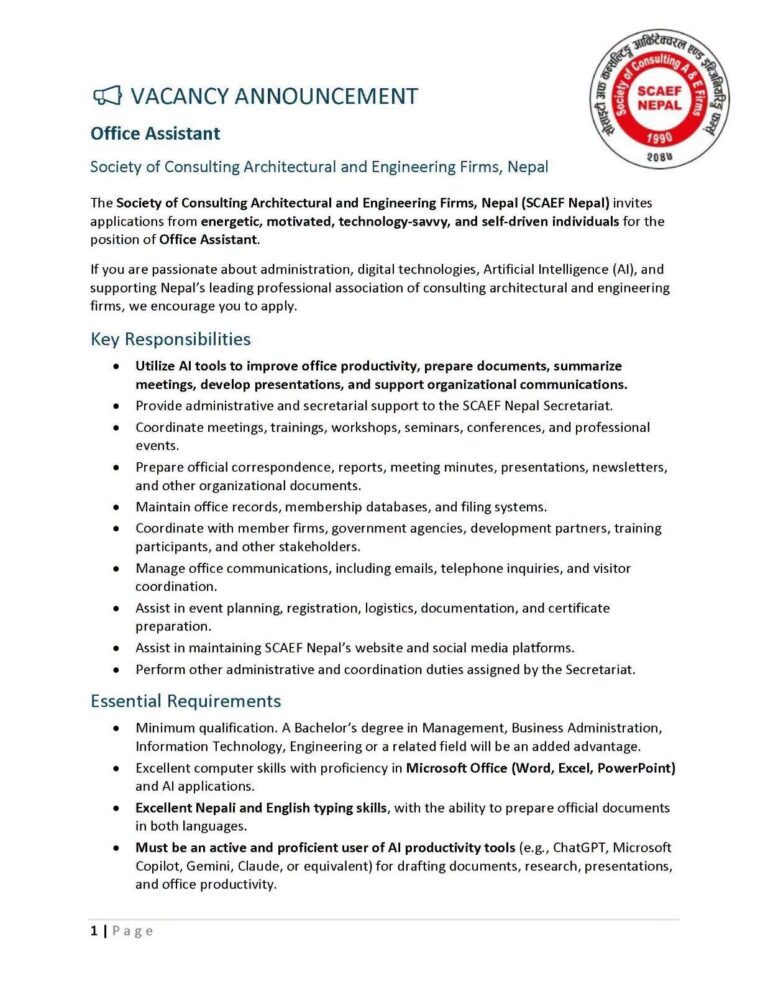 Vacancy Announcement for Office Assistant
